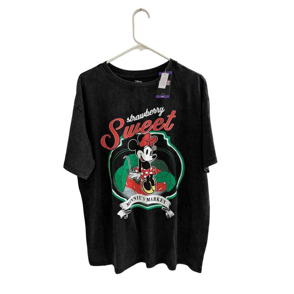 Disney Minnie Mouse Strawberry Sweet Graphic Tee Mineral Wash Black XXL NWT
